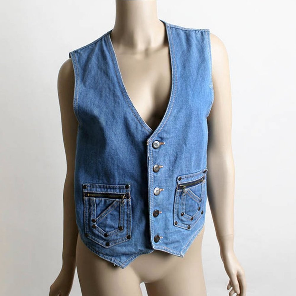 Vintage 1970s Denim Vest Blue Jean Biker Rocker